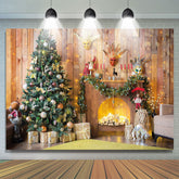 Hölzern Haus Baum Geschenke Kamin Weihnachten Hintergrund